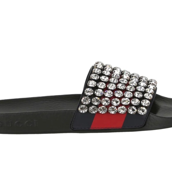 GUCCI WOMENS CRYSTAL-EMBELLISHED WEB SLIDES size 37 - Picture 6 of 6